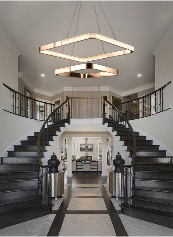 Vmax Modern LED Chandelier Ceiling Light – Pendant Lighting for Dining Room, Bedroom, Kitchen Island, Living Room | 1/2/3 Layer – Aluminum & Silicone – WH/GD Surface (2 LAYER - 60+40cm - 100W) - Image 5