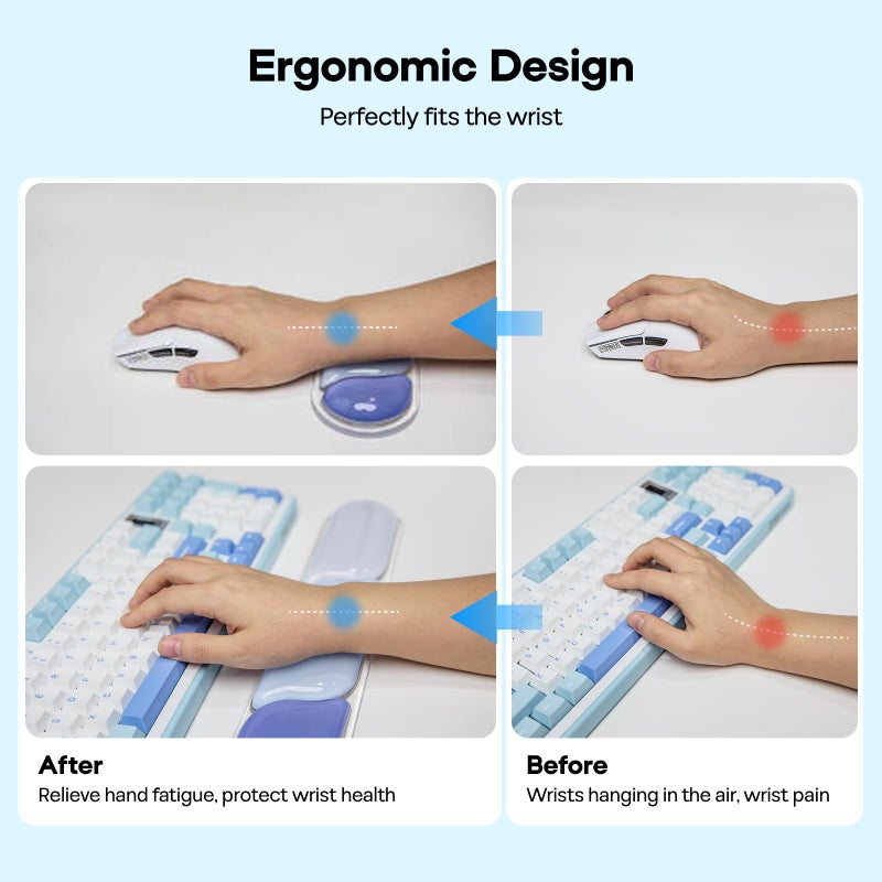 EPOMAKER CloudGel Wrist Rest for Keyboard and Mouse, 2 Pieces Silicone Wrist Support, Anti-Slip Rubber Bottom, Ergonomic Design, Suitable for Office/Computer/Laptop/Gaming (Blue) - Image 5