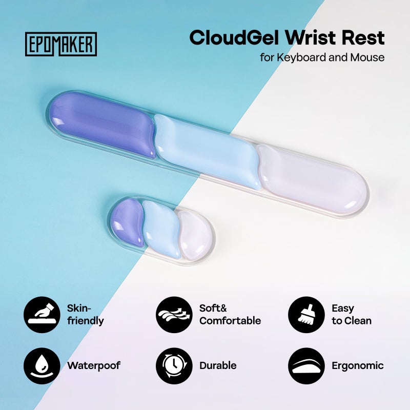 EPOMAKER CloudGel Wrist Rest for Keyboard and Mouse, 2 Pieces Silicone Wrist Support, Anti-Slip Rubber Bottom, Ergonomic Design, Suitable for Office/Computer/Laptop/Gaming (Blue) - Image 2