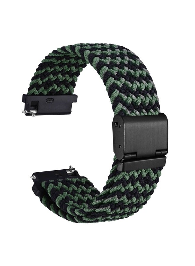 WOCCI 21mm Braided Nylon Watch Band for Men and Women, Quick Release, Black Stainless Steel Buckle (Green Black)  - Image 1
