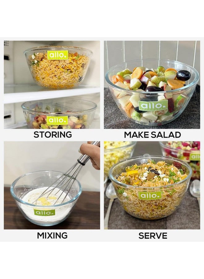 Allo Allo Food Safe Borosilicate Glass Mixing & Serving Bowls for Kitchen, Oven & Microwave Safe Bowls, Dishwasher and Freezer Safe Bowls, Set of 3 500ML, 1000ML, 1600ML, Transparent  - Image 3