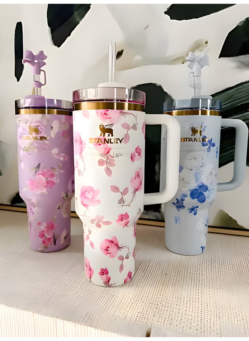 ستانلي لوف شاك فانسي كوينشر H2.0 كوب 40 أونصة - عزل مفرغ حرارياً بغطاء محكم وقشة وسدادة، لون بنفسجي وردي، تغليف هدايا فاخر - Image 4