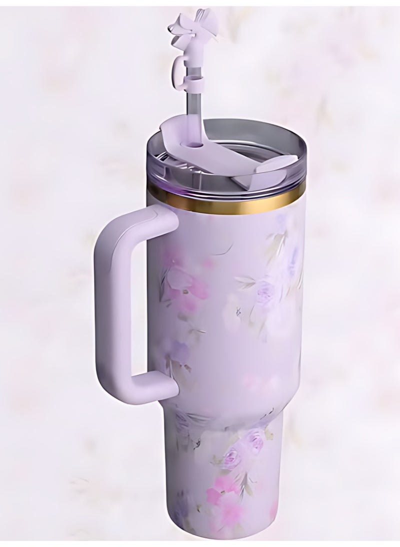 ستانلي لوف شاك فانسي كوينشر H2.0 كوب 40 أونصة - عزل مفرغ حرارياً بغطاء محكم وقشة وسدادة، لون بنفسجي وردي، تغليف هدايا فاخر - Image 2