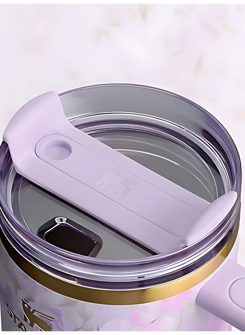 ستانلي لوف شاك فانسي كوينشر H2.0 كوب 40 أونصة - عزل مفرغ حرارياً بغطاء محكم وقشة وسدادة، لون بنفسجي وردي، تغليف هدايا فاخر - Image 5