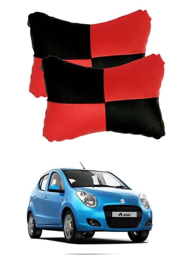 Adroitz Red Universal Neck Rest Pillow Faux Leather Material in Check Design for All Cars_915 - Image 1