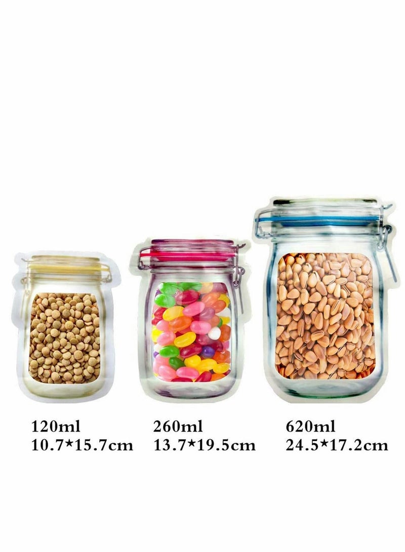 Jar Bottles Bags, Reusable Food Saver Storage Bags Snacks Zipper Sealed Bags Fresh Bags, for Travel Camping Barbecue, Different Sizes,10 Pcs (Sx3, Mx4, Lx3) - Image 4