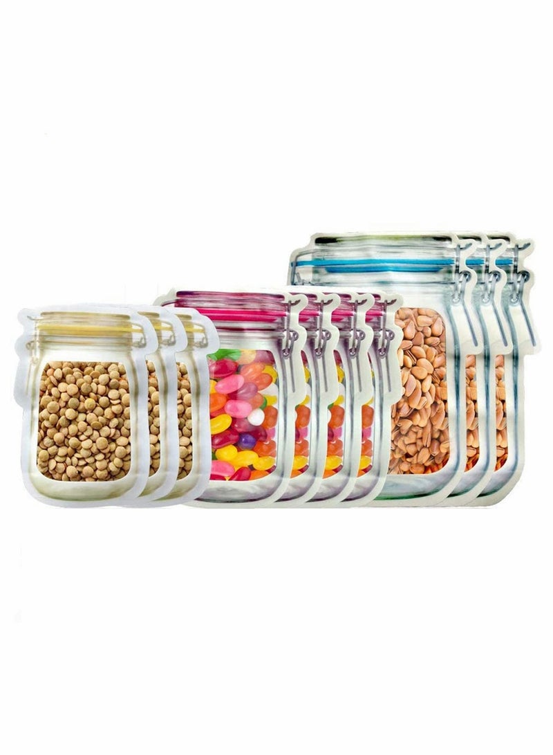 Jar Bottles Bags, Reusable Food Saver Storage Bags Snacks Zipper Sealed Bags Fresh Bags, for Travel Camping Barbecue, Different Sizes,10 Pcs (Sx3, Mx4, Lx3) - Image 1