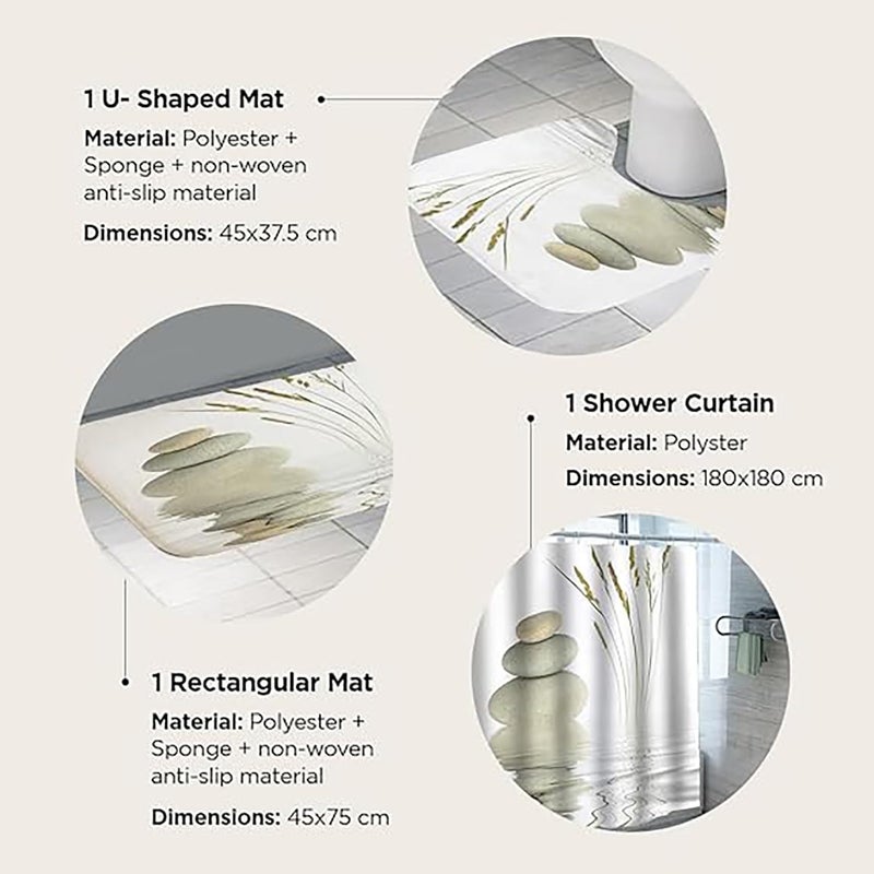Kuber Industries Kuber Industries Shower Curtain & Bathmat Set | Non-Slip Bath mats for Bathroom | Easy-Slide Curtains | Polyester Curtain or Bathmat for Bath D?cor | YF193-3T | 3 Pcs Set | Multicolor  - Image 3