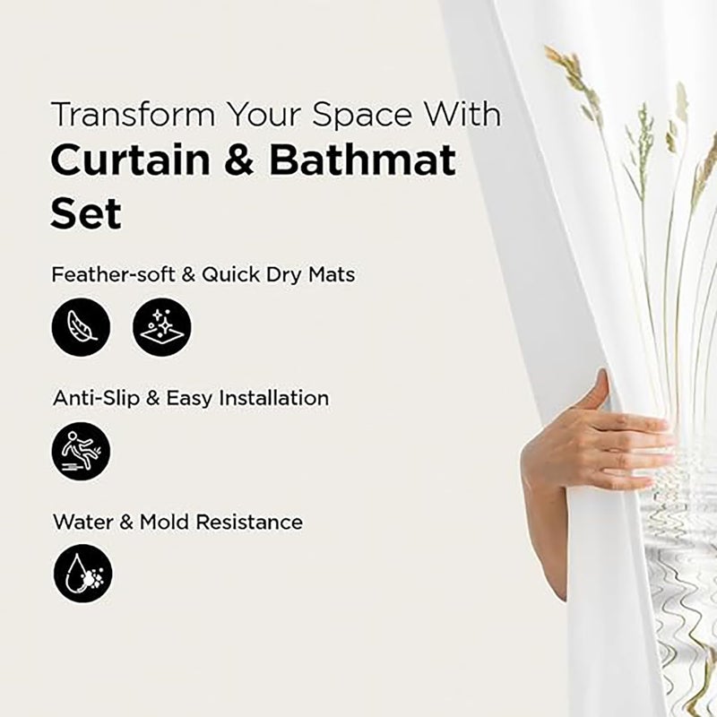 Kuber Industries Kuber Industries Shower Curtain & Bathmat Set | Non-Slip Bath mats for Bathroom | Easy-Slide Curtains | Polyester Curtain or Bathmat for Bath D?cor | YF193-3T | 3 Pcs Set | Multicolor  - Image 2