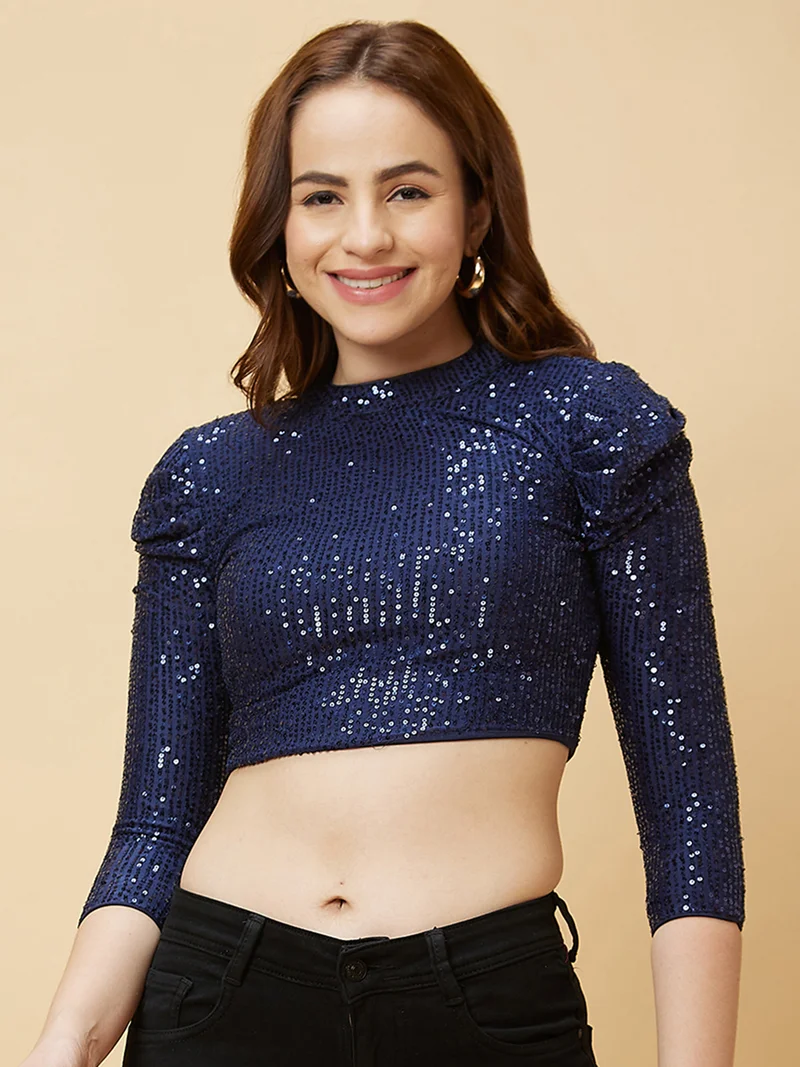 globus Globus Women Sequinned Party Crop Top