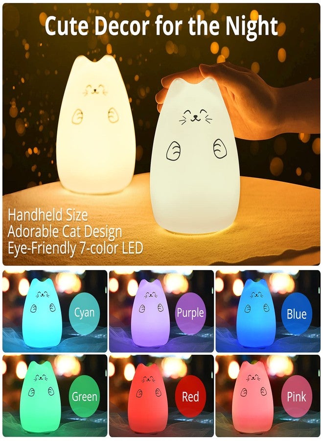 GoLine Cute Kitty LED Children Tap Control, Silicone Fortune Cat Breathing Dual Light Modes Night Light Lamp, Multicolour and 7-Color, 12-hour Portable Usage (NL004) - Image 2