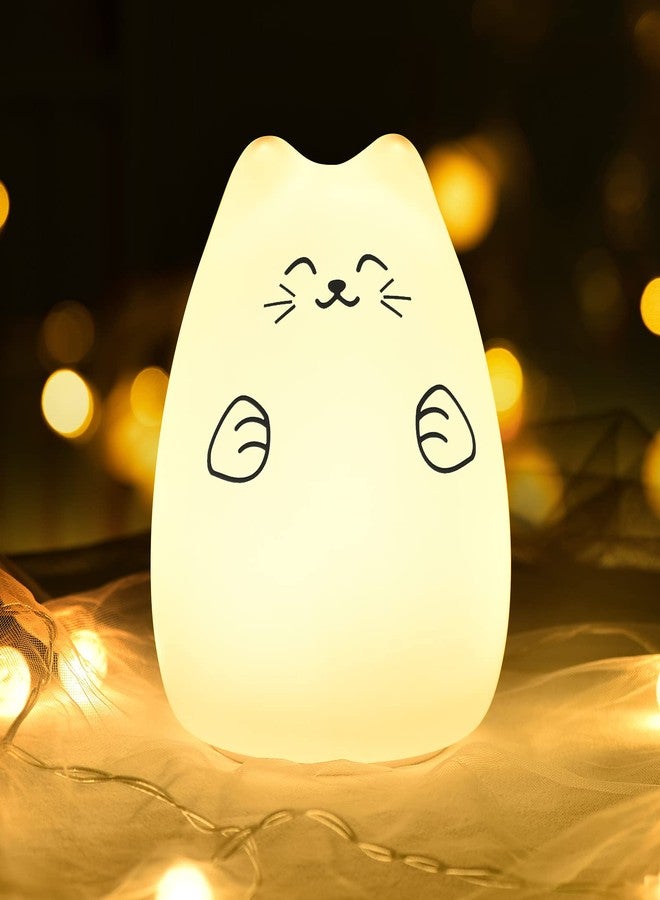 GoLine Cute Kitty LED Children Tap Control, Silicone Fortune Cat Breathing Dual Light Modes Night Light Lamp, Multicolour and 7-Color, 12-hour Portable Usage (NL004) - Image 1