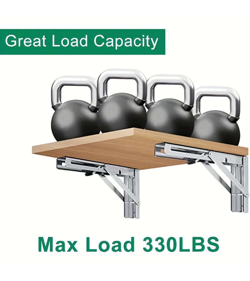 Black 3 Pcs Durable Folding Shelf Supports Wall Mounted Space Saver for Tables - Image 2