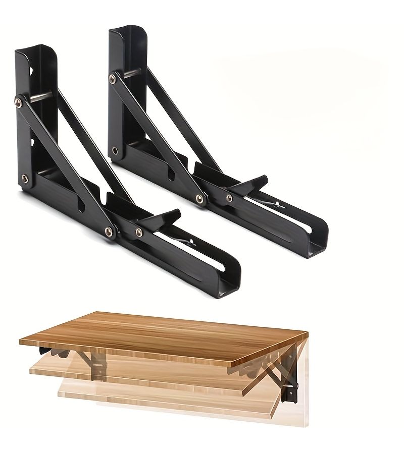 Black 3 Pcs Durable Folding Shelf Supports Wall Mounted Space Saver for Tables - Image 3