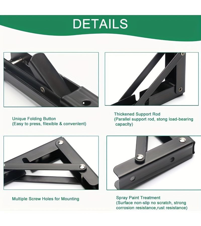 Black 3 Pcs Durable Folding Shelf Supports Wall Mounted Space Saver for Tables - Image 4