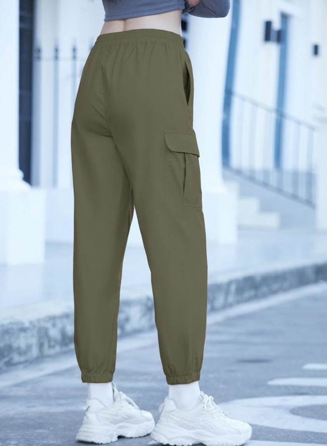 SANGTREE Girls & Women's Cargo Jogger Pants, 3 Years - Women 3XL, Army Green, M - Image 2