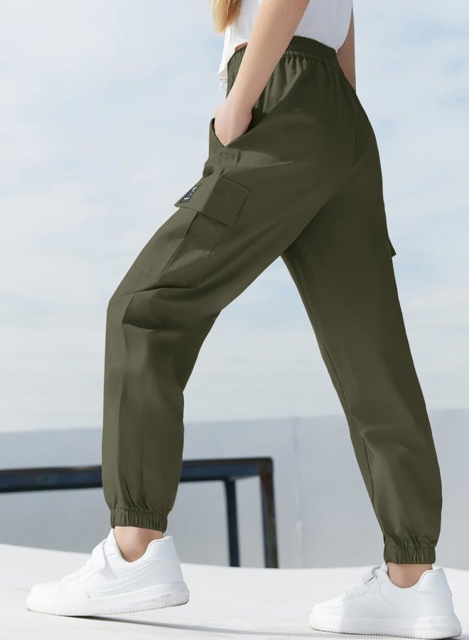 SANGTREE Girls & Women's Cargo Jogger Pants, 3 Years - Women 3XL, Army Green, M - Image 5