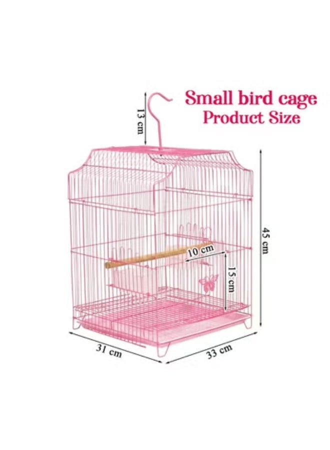 NNC PETS Hanging Bird Cage for Small Parrots, Budgies and Finches, 45 cm Metal Cage with Wooden Perches, Dual feeders, and Easy Clean Bottom Tray, Portable Bird Cage and Indoor-Outdoor use (Pink) - Image 2