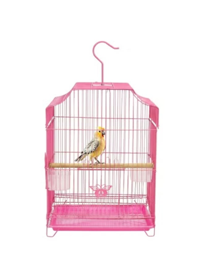 NNC PETS Hanging Bird Cage for Small Parrots, Budgies and Finches, 45 cm Metal Cage with Wooden Perches, Dual feeders, and Easy Clean Bottom Tray, Portable Bird Cage and Indoor-Outdoor use (Pink) - Image 1