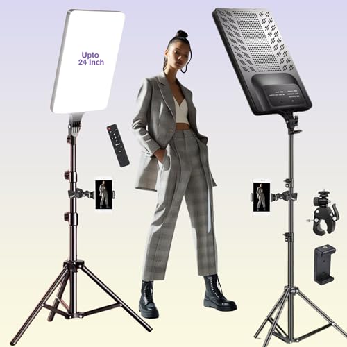 ADZOY Premium RL-24 Upto 100 Watt Power LED Photography Bi-Colors Panel Light Kit with Adjustable Tripod and Clamp with Mobile Bracket for YouTube | Makeup | Live Streaming | Video & Vlogging - Image 1