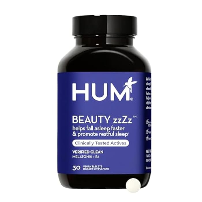 HUM Beauty zzZz Melatonin Sleep Supplement for Adults with Melatonin 3mg, Vitamin B6 and Calcium, Vegan, Gluten Free, Non GMO Sleep Support Tablets for Adults and Beauty Rest, 30 Vegan Tablets - Image 1