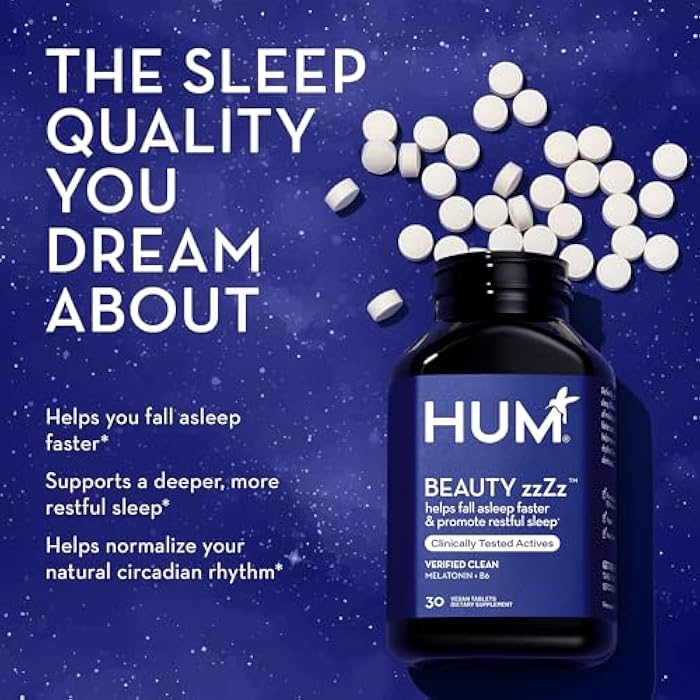 HUM Beauty zzZz Melatonin Sleep Supplement for Adults with Melatonin 3mg, Vitamin B6 and Calcium, Vegan, Gluten Free, Non GMO Sleep Support Tablets for Adults and Beauty Rest, 30 Vegan Tablets - Image 3