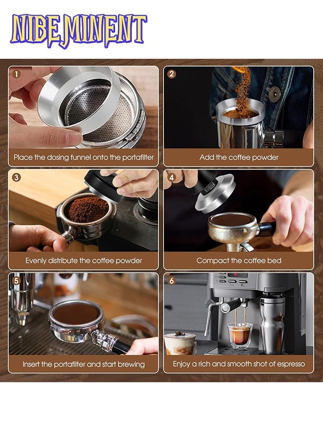 NIBEMINENT 51 mm Espresso Accessories Kit, 3 Pcs Espresso Tamper Tool, Spring Loaded Calibrated Tamper Coffee Distributor and Dosing Funnel Set, 304 Stainless steel material Adjustable Depth Fits Delonghi 51 mm Machines and Portafilter - Image 5