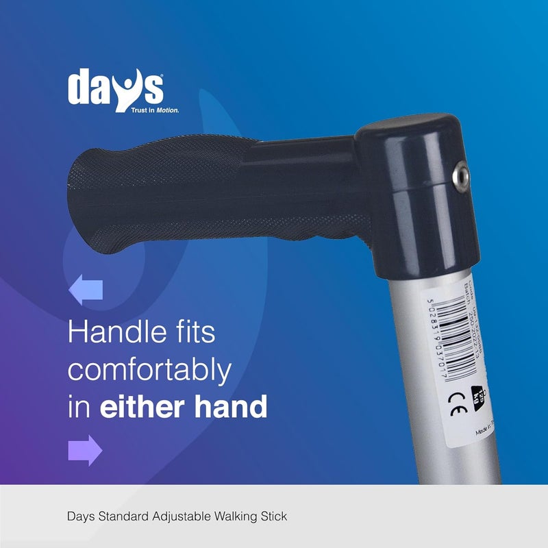 Days Standard Walking Stick Adjustable Aluminium Walking Aid for Seniors Men Women Lightweight Mobility Support Comfortable Ergonomic Grip NonSlip Rubber Tip Height Adjustable Silver - Image 5