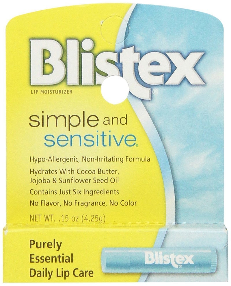 Blistex Simple and Sensitive Lip Moisturizer HypoAllergenic with Cocoa Shea Butter No Flavor or Fragrance 015 oz Pack of 5