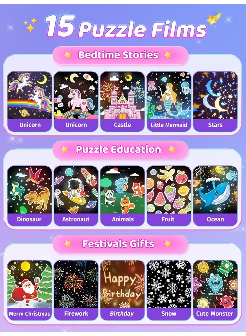 جهاز عرض ضوء ليلي دوّار للأطفال بتصميم الكاروسيل، مزود بـ 15 موسيقى و15 فيلم و315 نمط إضاءة، إضاءة نجوم وسقف دوارة 360 درجة مع ريموت و مؤقت، بطارية قابلة للشحن 1200 مللي أمبير، مصباح نجوم وغرفة نوم للأطفال، ألعاب يونيكورن للبنات، مصباح ليلي للأطفال يساعد على النوم، مثالي للهدايا والمناسبات وأعياد الميلاد - Image 4