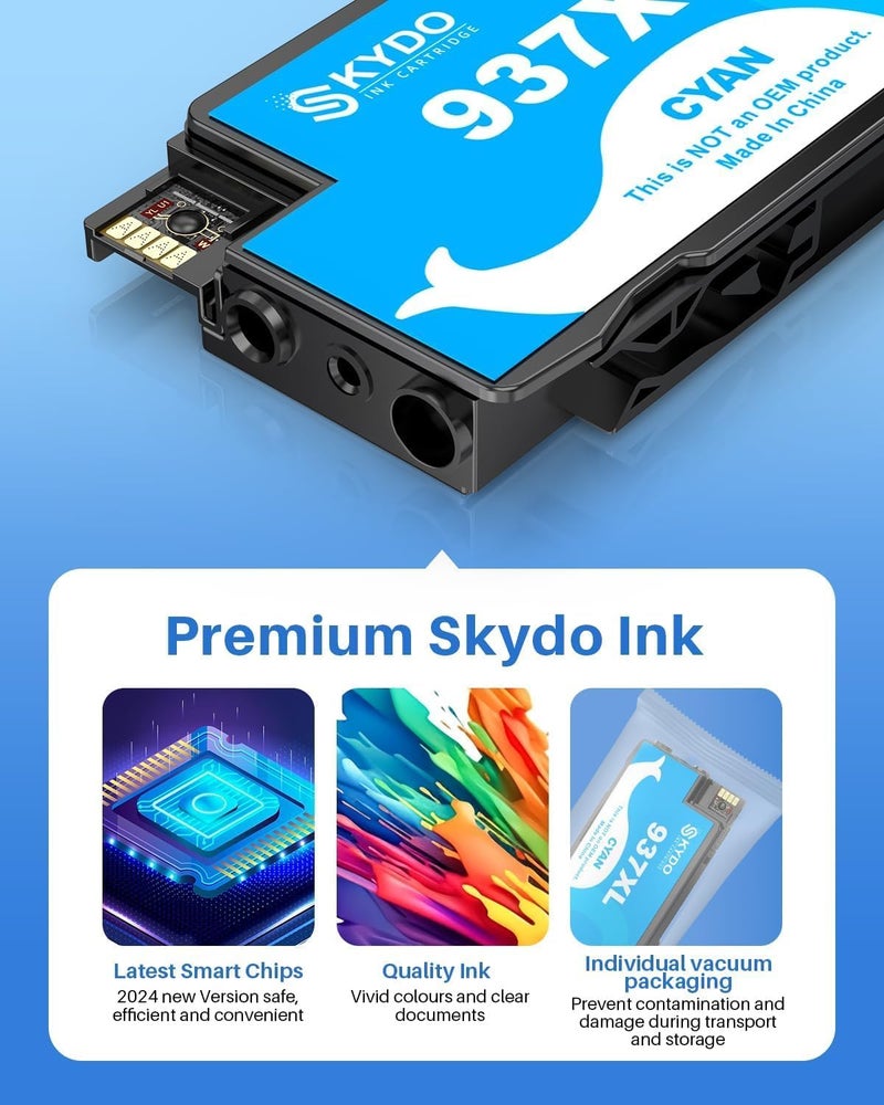 Skydo 937XL Cartridges Compatible with HP 937e 937XL 937 Printer Cartridges for HP Officejet Pro 9130b 9110b 9720b 9130 9720 9730 Printer (Pack of 4) - Image 3