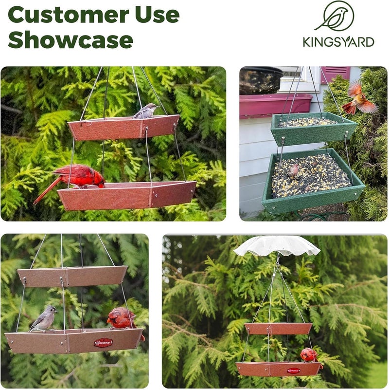 Kingsyard منصة Kingsyard لتغذية الطيور بالديدان للخارج، مغذيات الطيور المعلقة ذات الطابقين المصنوعة من البلاستيك المعاد تدويره بسعة كبيرة 5 أرطال، جودة ممتازة ومتينة، رائعة لجذب الطيور البرية، باللون الأخضر - Image 4