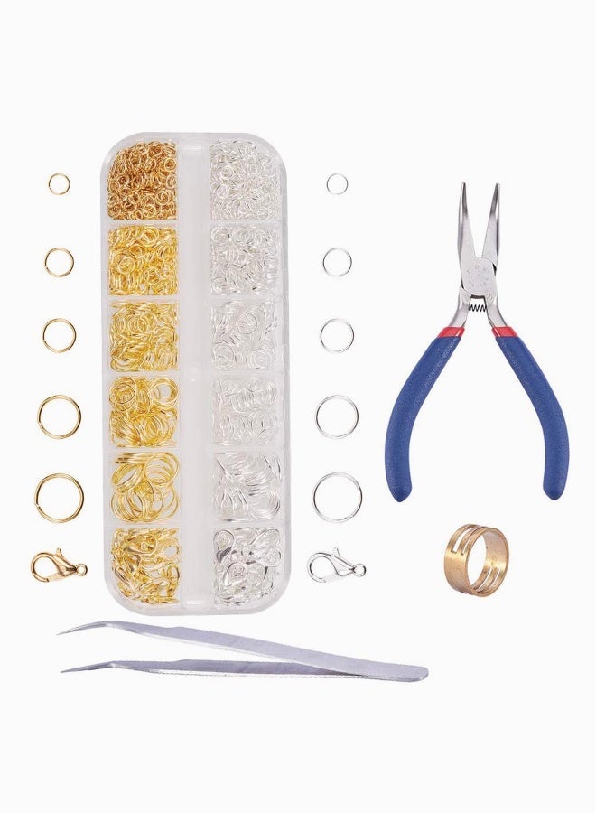 Jewellery Making Kit Iron Jewelry Findings Kit With Open Jump Rings Lobster Claw Clasps Flat Nose Plier Beading Tweezer And Ring Assistant Tool  - Image 1