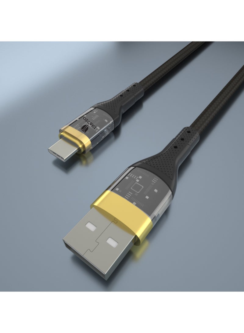Tradeo 12-24V Transparent Fast Charger Data Cable 5V 3A Fast charging Length1m, OD- 3.5 mm Material Nylon Braided + Alu, Certificate -CE, Rohs, FCC chargers for iphone USB Cable. (USB- C) - Image 3