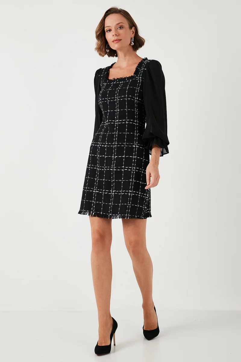 ليلا Regular Fit Square Neck Balloon Chiffon Sleeve Mini Dress Women's Dress 611EL0532