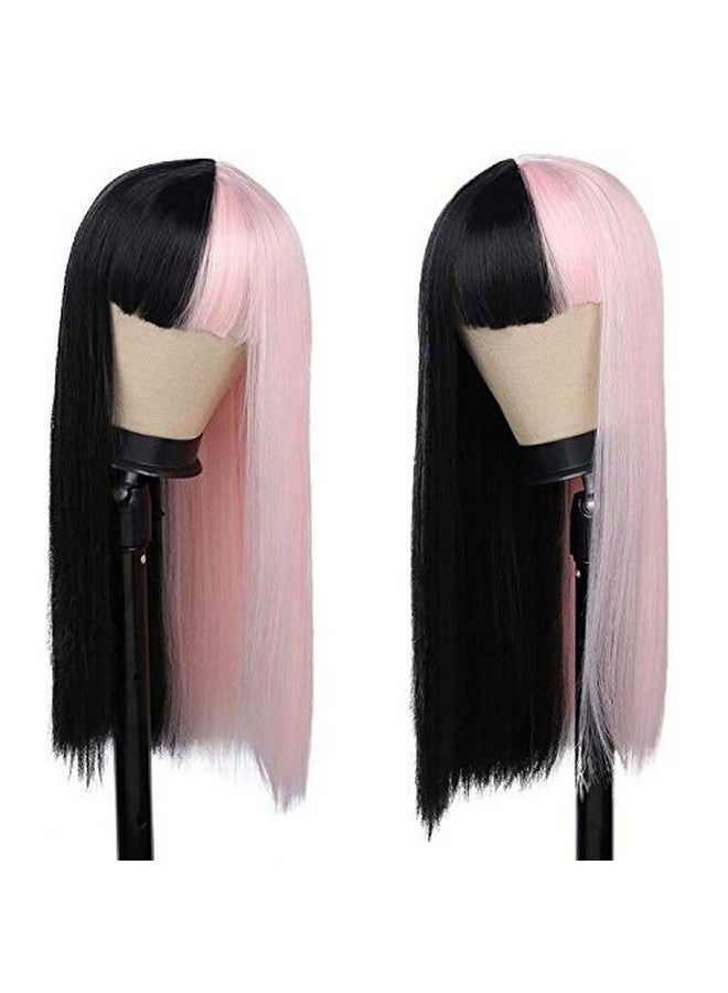 Kaneles Pink Black Half Women Wigs With Bangs Soft Natural Synthetic Fibre Hair Wigs For Women Cosplay Party Costume Use - Image 3