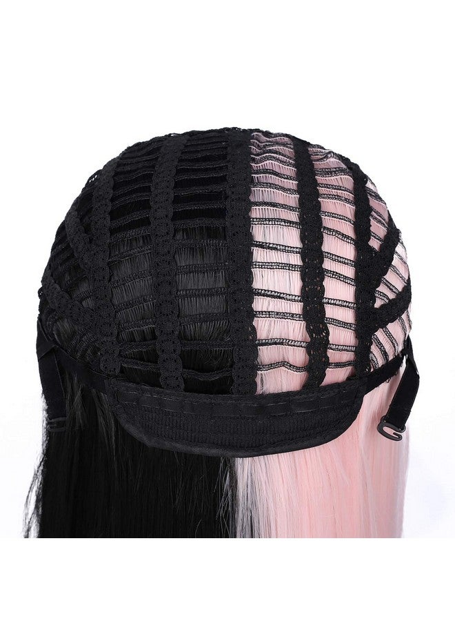 Kaneles Pink Black Half Women Wigs With Bangs Soft Natural Synthetic Fibre Hair Wigs For Women Cosplay Party Costume Use - Image 4