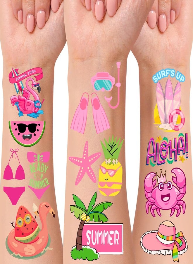 Backtopeia Pink Summer Temporary Tattoos - Summer Party Favors Supplies Summer Party Decorations Gift Idea For Kids Teen Adult Summer Stickers Hawaii Beach Vibes Luau Hawaiian Party Aloha Summer Holiday - Image 5
