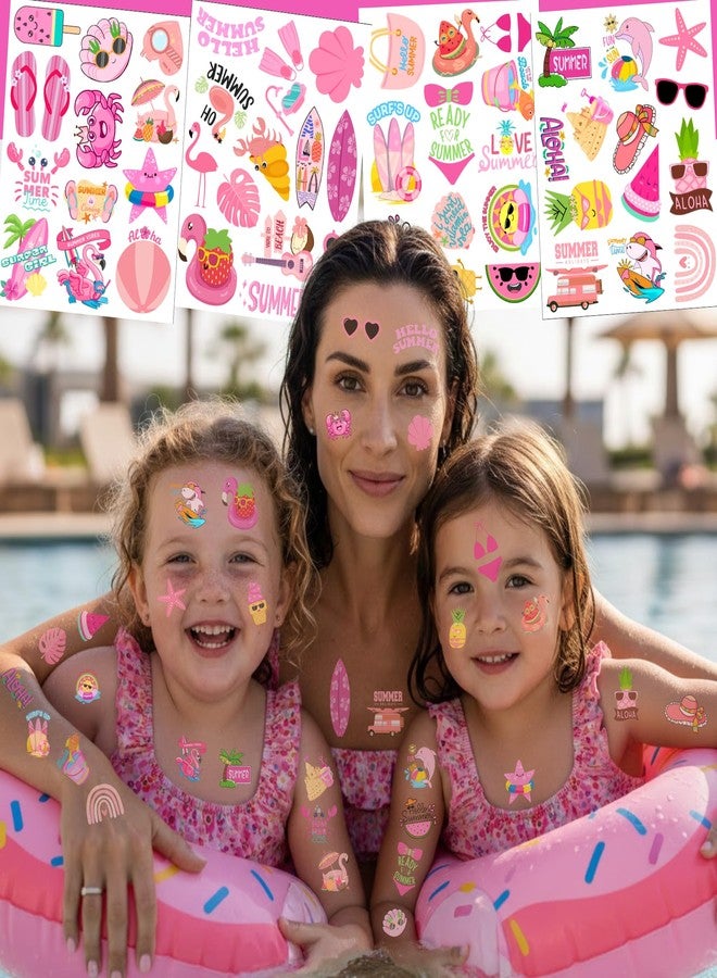 Backtopeia Pink Summer Temporary Tattoos - Summer Party Favors Supplies Summer Party Decorations Gift Idea For Kids Teen Adult Summer Stickers Hawaii Beach Vibes Luau Hawaiian Party Aloha Summer Holiday - Image 4