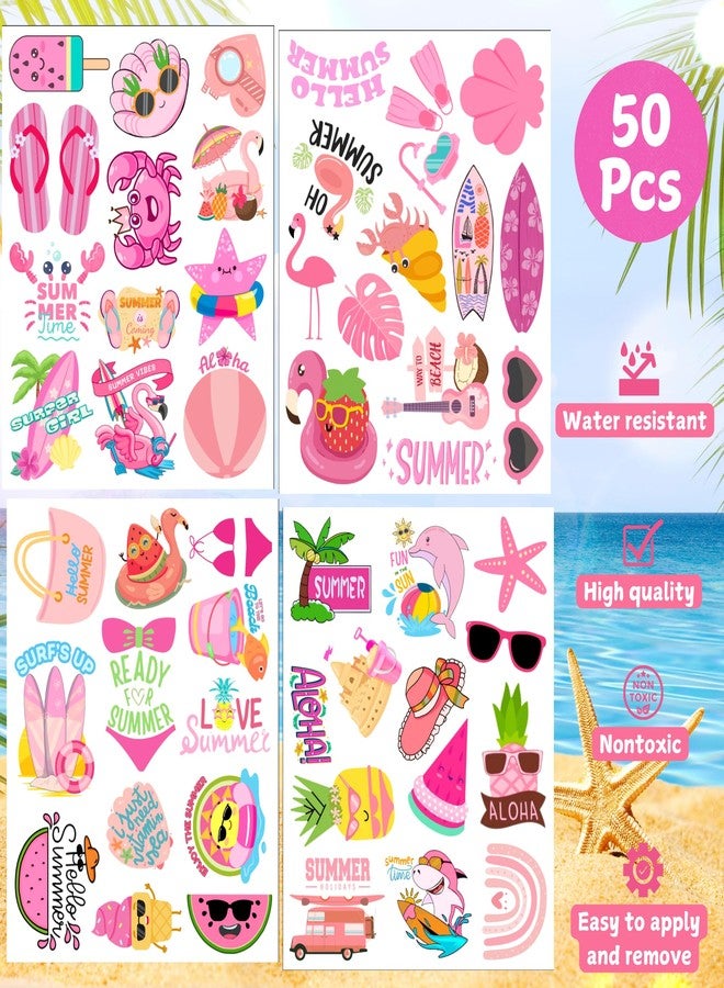 Backtopeia Pink Summer Temporary Tattoos - Summer Party Favors Supplies Summer Party Decorations Gift Idea For Kids Teen Adult Summer Stickers Hawaii Beach Vibes Luau Hawaiian Party Aloha Summer Holiday - Image 3