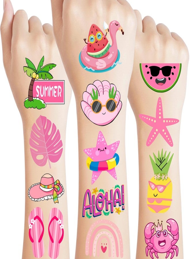 Backtopeia Pink Summer Temporary Tattoos - Summer Party Favors Supplies Summer Party Decorations Gift Idea For Kids Teen Adult Summer Stickers Hawaii Beach Vibes Luau Hawaiian Party Aloha Summer Holiday - Image 1