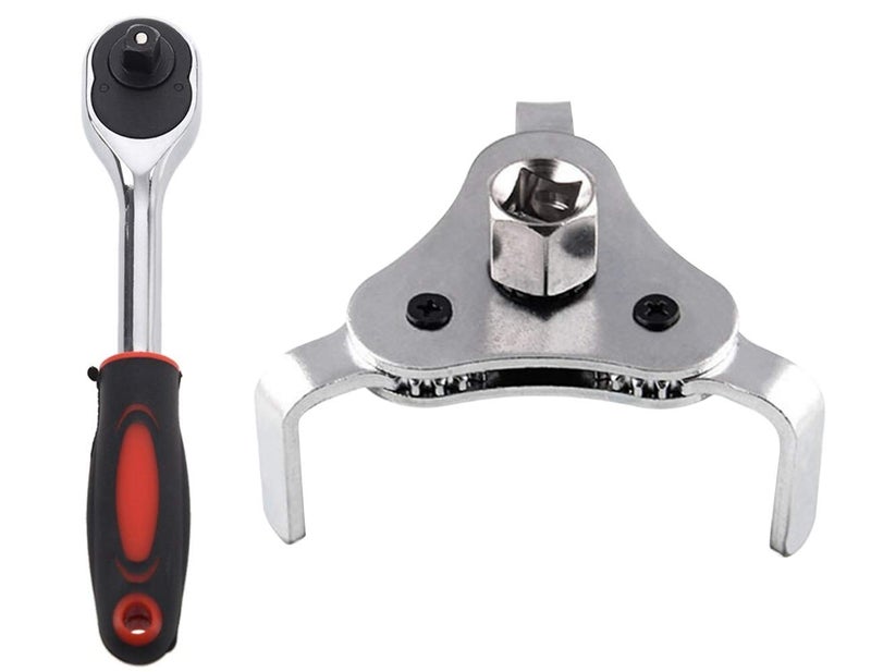 Digital Craft Trucks Accessory Oil Filter Wrench Repair Tools 3 Jaws Mini Two Way Auto Adjustable Car Hard Removal Aluminum Alloy Universal With Ratchet Wrench Pack of 2