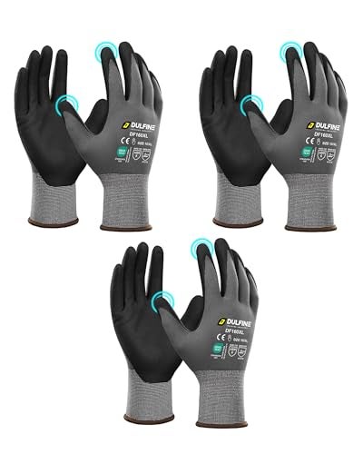 DULFINE Safety Work Gloves MicroFoam Nitrile Coated-3 Pairs Pack,Seamless Knit Nylon Glove with Black Micro-Foam Nitrile Grip,Ideal for General Purpose,Automotive,Home Improvement,Painting(Extra Large) - Image 1