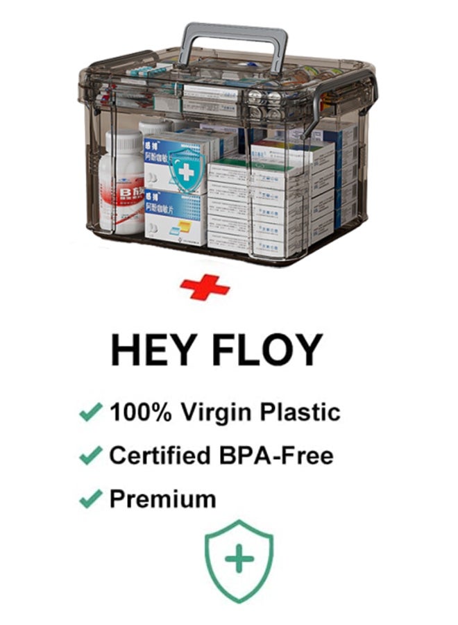 2-Layer Large Capacity Transparent Home Medicine Storage Box,Pill Box With Portable Handle Medicine Box First Aid Kit,Medical Classification Storage Medicine Box，Suitable For Home, Travel, Office Daily Medicine Storage(Transparent Gray) - Image 4