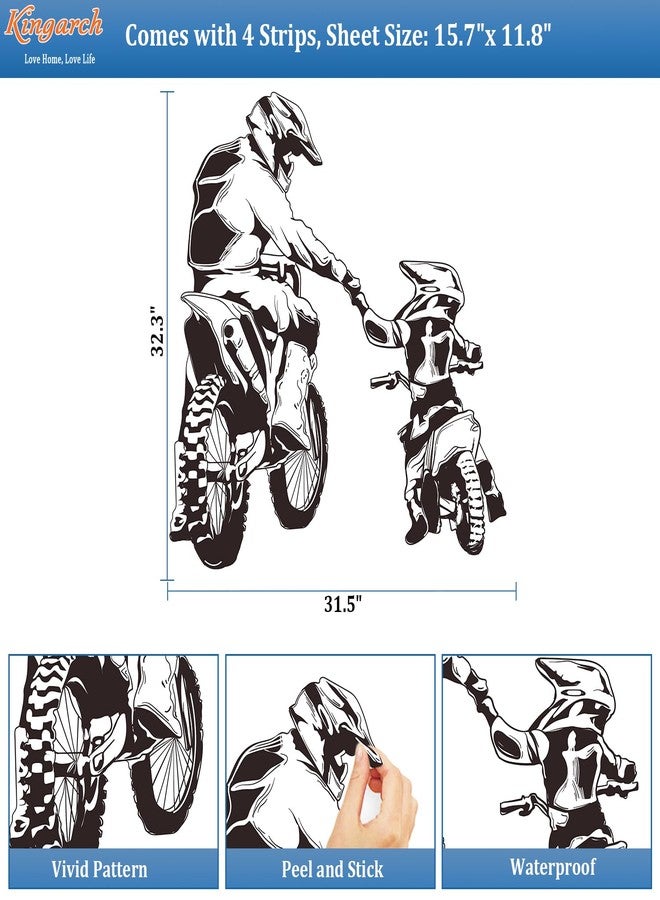 Kingarch Motocross Wall Decals Peel and Stick, Dad Son Vinly Removable Wall Stickers & Murals, DIY Wall Art Decor for Children’s Baby Boys Girls Bedroom Nursery Classroom Playroom - Image 2