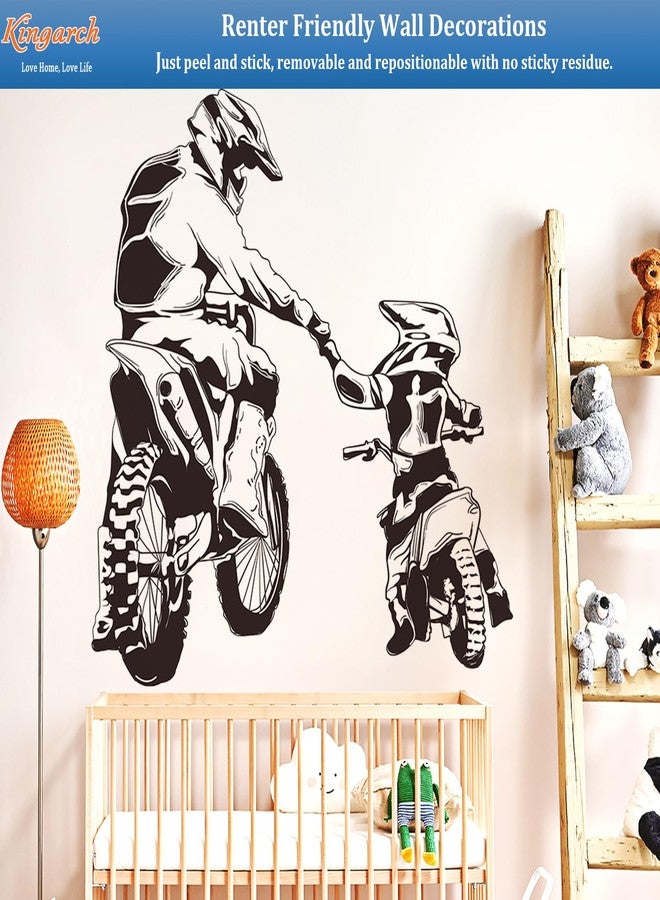 Kingarch Motocross Wall Decals Peel and Stick, Dad Son Vinly Removable Wall Stickers & Murals, DIY Wall Art Decor for Children’s Baby Boys Girls Bedroom Nursery Classroom Playroom - Image 4