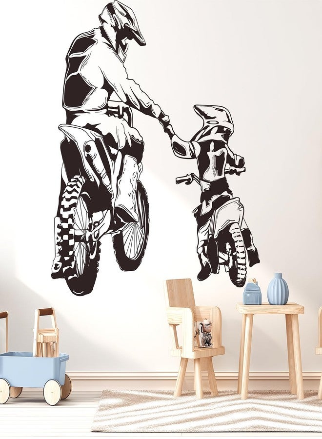 Kingarch Motocross Wall Decals Peel and Stick, Dad Son Vinly Removable Wall Stickers & Murals, DIY Wall Art Decor for Children’s Baby Boys Girls Bedroom Nursery Classroom Playroom - Image 1