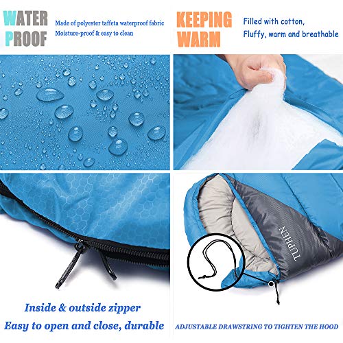 tuphen- Sleeping Bags for Adults Kids Boys Girls Backpacking Hiking Camping Microfiber Liner, Cold Warm Weather 4 Seasons Winter, Fall, Spring, Summer, Indoor Outdoor Use, Lightweight & Waterproof - Image 2