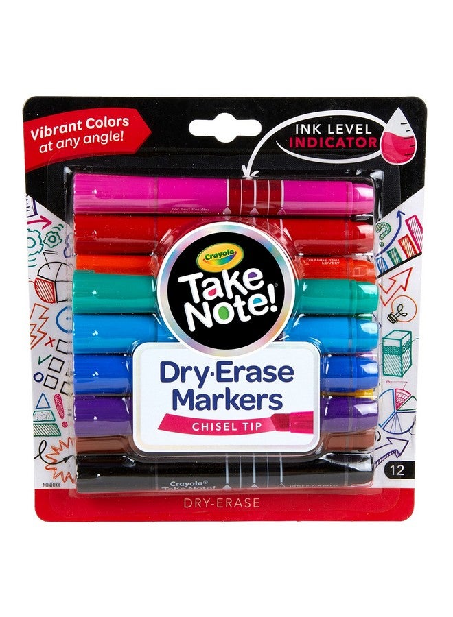 كرايولا أقلام تلوين كرايولا تيك نوت القابلة للمسح الجاف (12 قطعة) أقلام تلوين للسبورة البيضاء للمعلمين، خالية من الرائحة، ذات طرف مشطوف، لوازم مدرسية للفصول الدراسية - Image 1