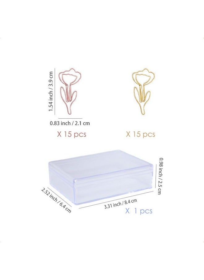 OWLFAVO - 30Pcs Flower Shape Paper Clips With Clear Box, Rose Gold And Yellow Gold, Funny Cute Paperclips Bookmarks Planner Clips For Fun Office Supplies School Gifts Wedding Decoration - Image 1